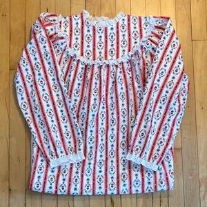 Lanz of Salzburg Vintage Striped Long Sleeve Flannel Nightgown